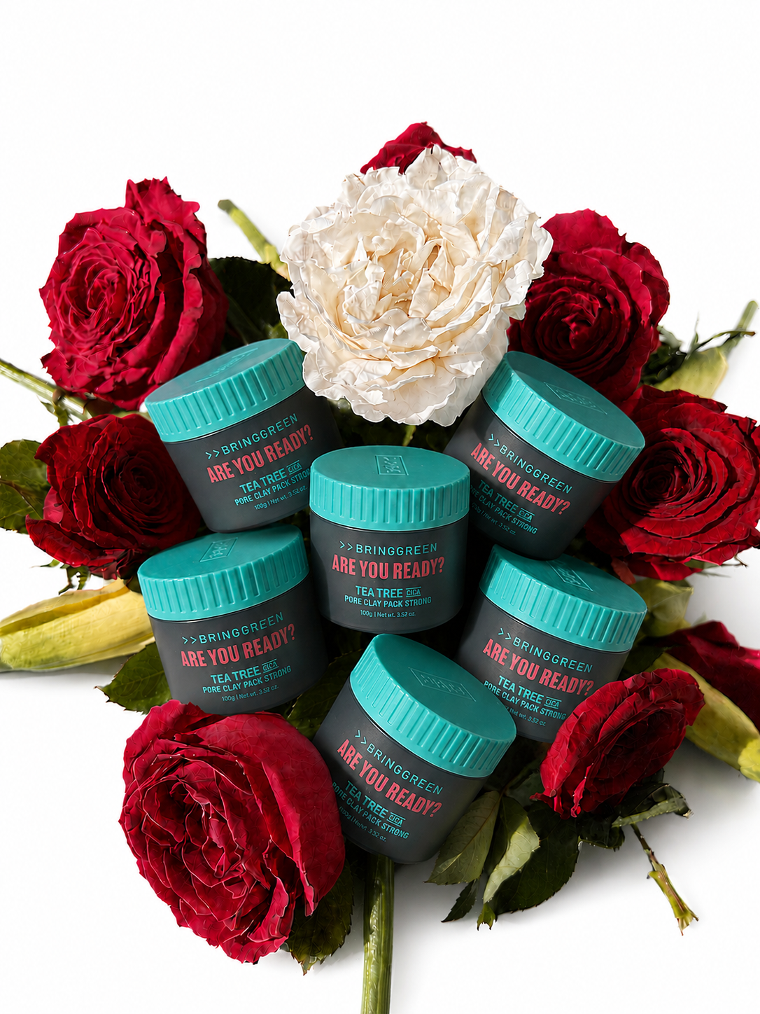 Bring Green x Squid Game Tea Tree Cica Pore Clay Pack Strong #9 - lifestyle with roses