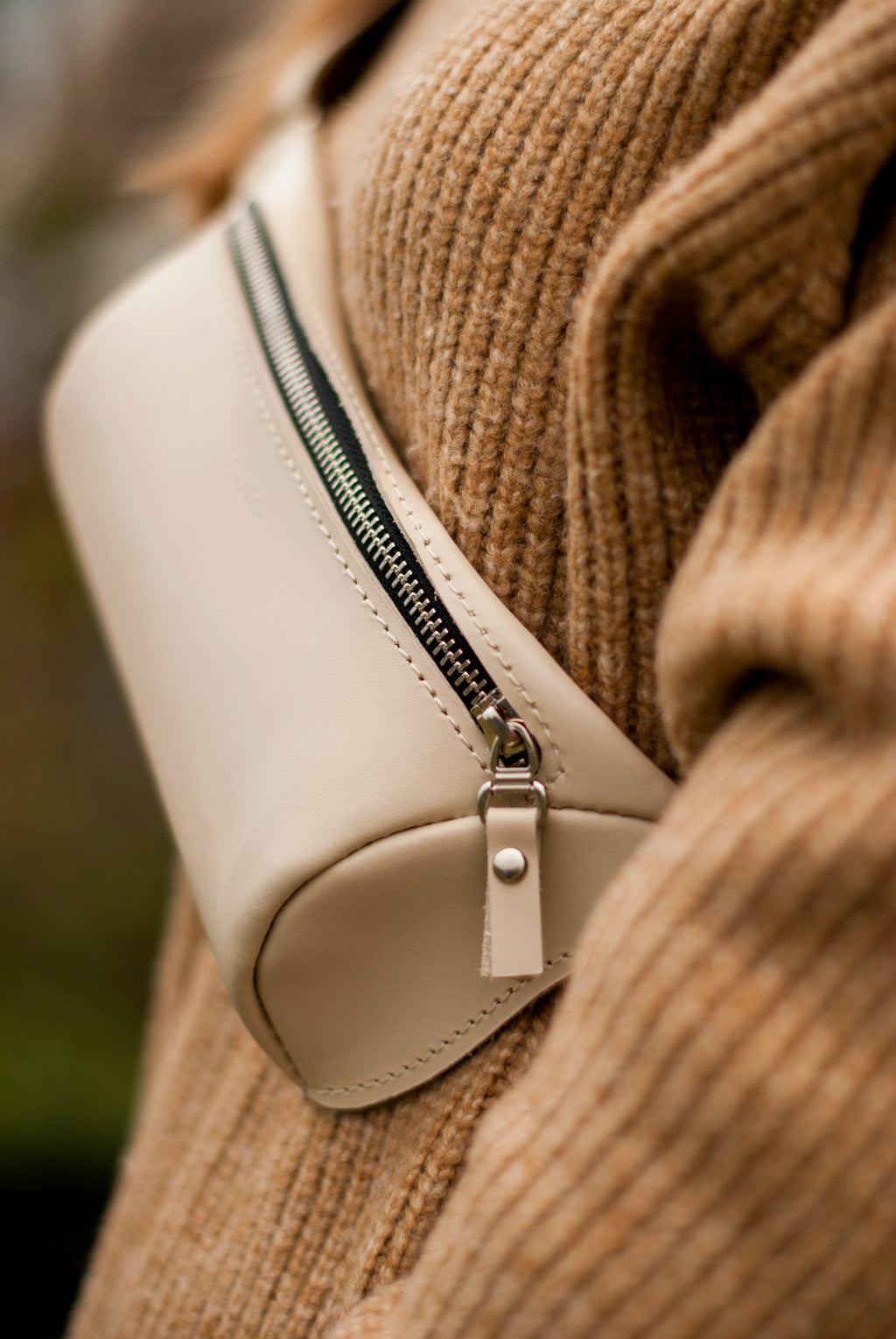 Cream leather mini bag worn crossbody