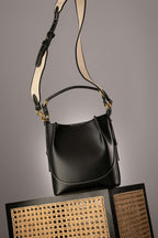 Black leather bucket bag