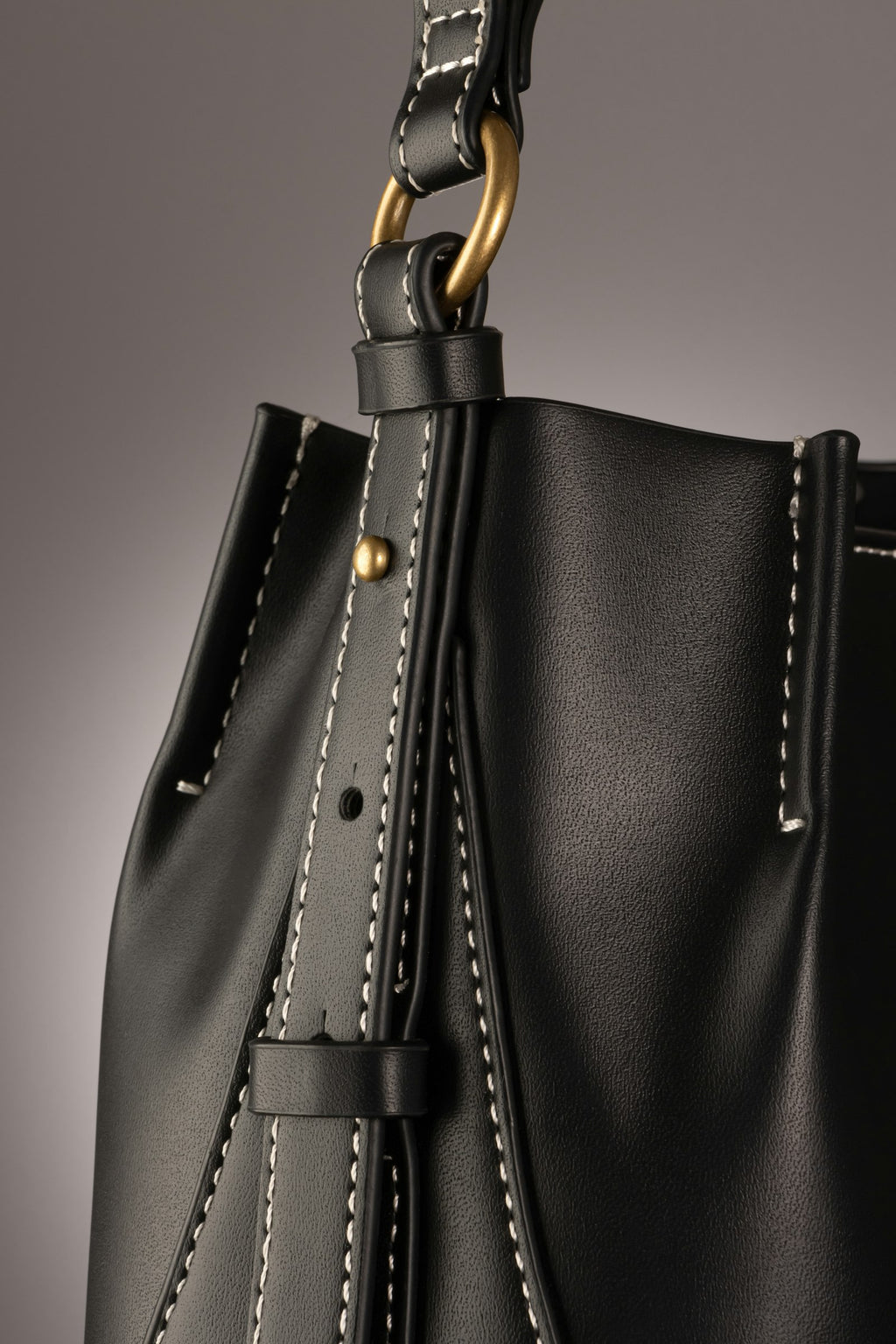 Black leather bucket bag