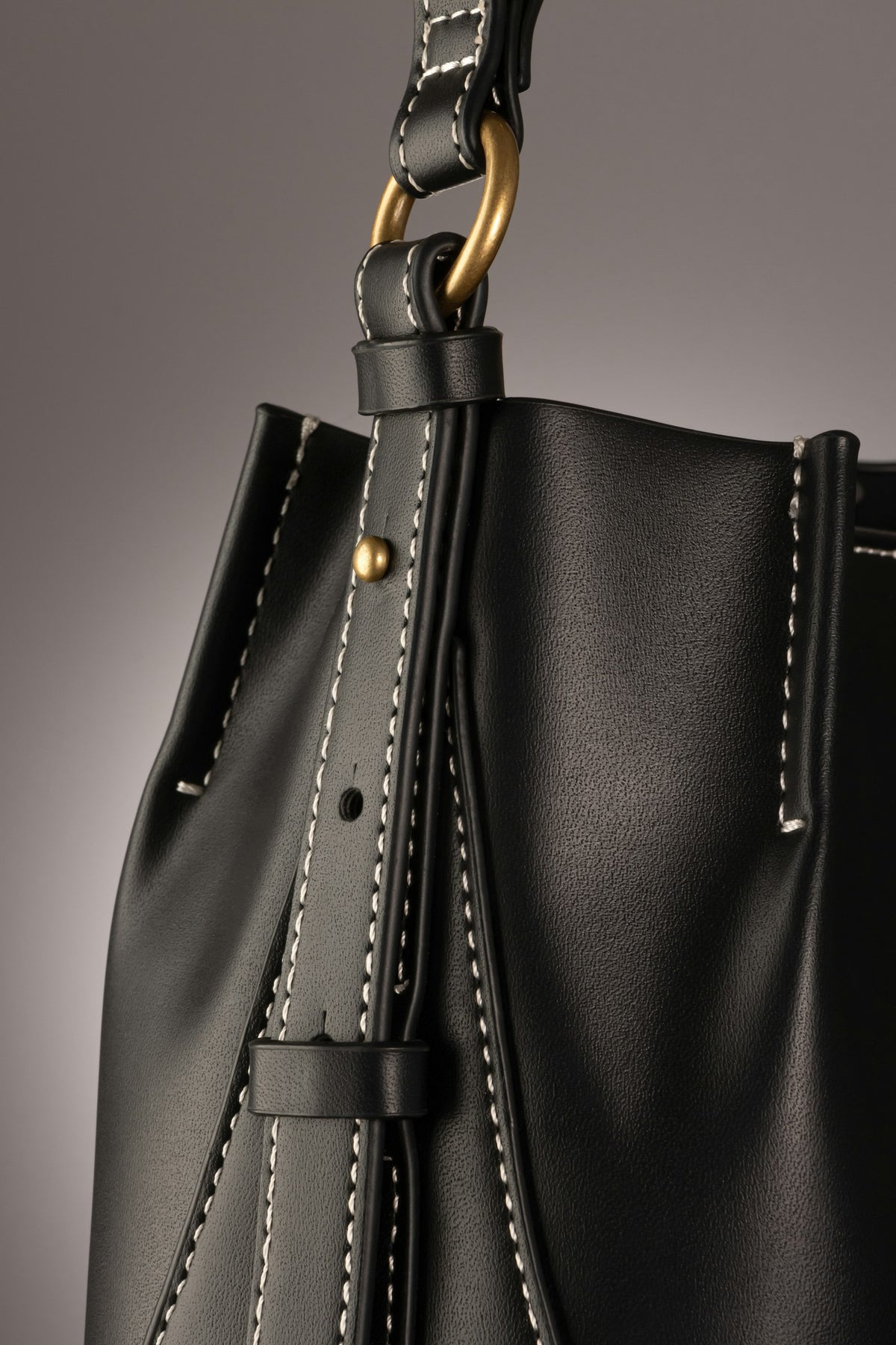 Black leather bucket bag